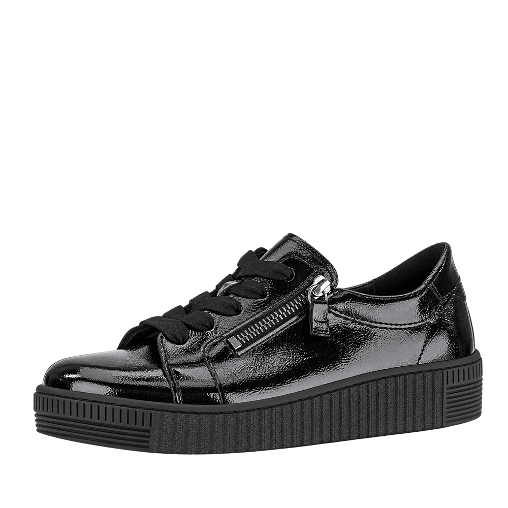 Baskets Gabor 6010.02.004 Noires - Cuir Verni Zip Talon Compensé Grande Pointure Femme - Magenta Chaussures
