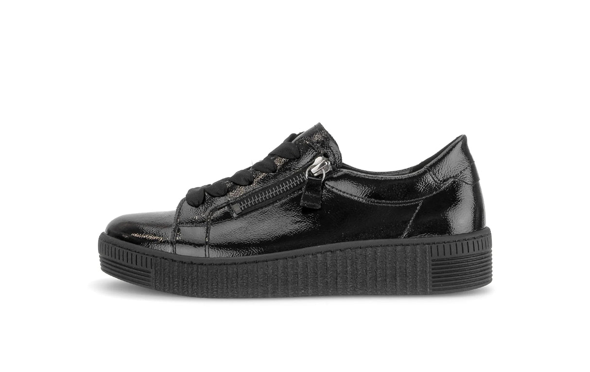 Baskets Gabor 6010.02.004 Noires - Cuir Verni Zip Talon Compensé Grande Pointure Femme - Magenta Chaussures
