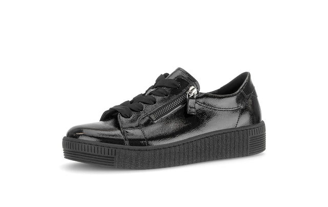 Baskets Gabor 6010.02.004 Noires - Cuir Verni Zip Talon Compensé Grande Pointure Femme - Magenta Chaussures