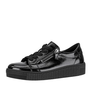 Baskets Gabor 6010.02.004 Noires - Cuir Verni Zip Talon Compensé Grande Pointure Femme - Magenta Chaussures