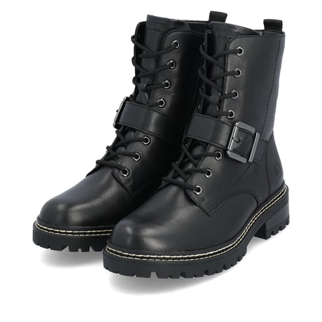 Bottines Remonte D0B78-01 Noires - Lacets Boucle Grande Pointure Femme