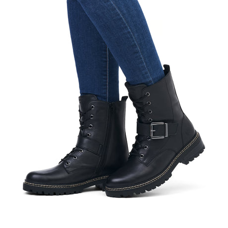 Bottines Remonte D0B78-01 Noires - Lacets Boucle Grande Pointure Femme