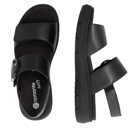 Sandales Remonte D2K50-00 Noires - Lacets Velcro Grande Pointure Femme