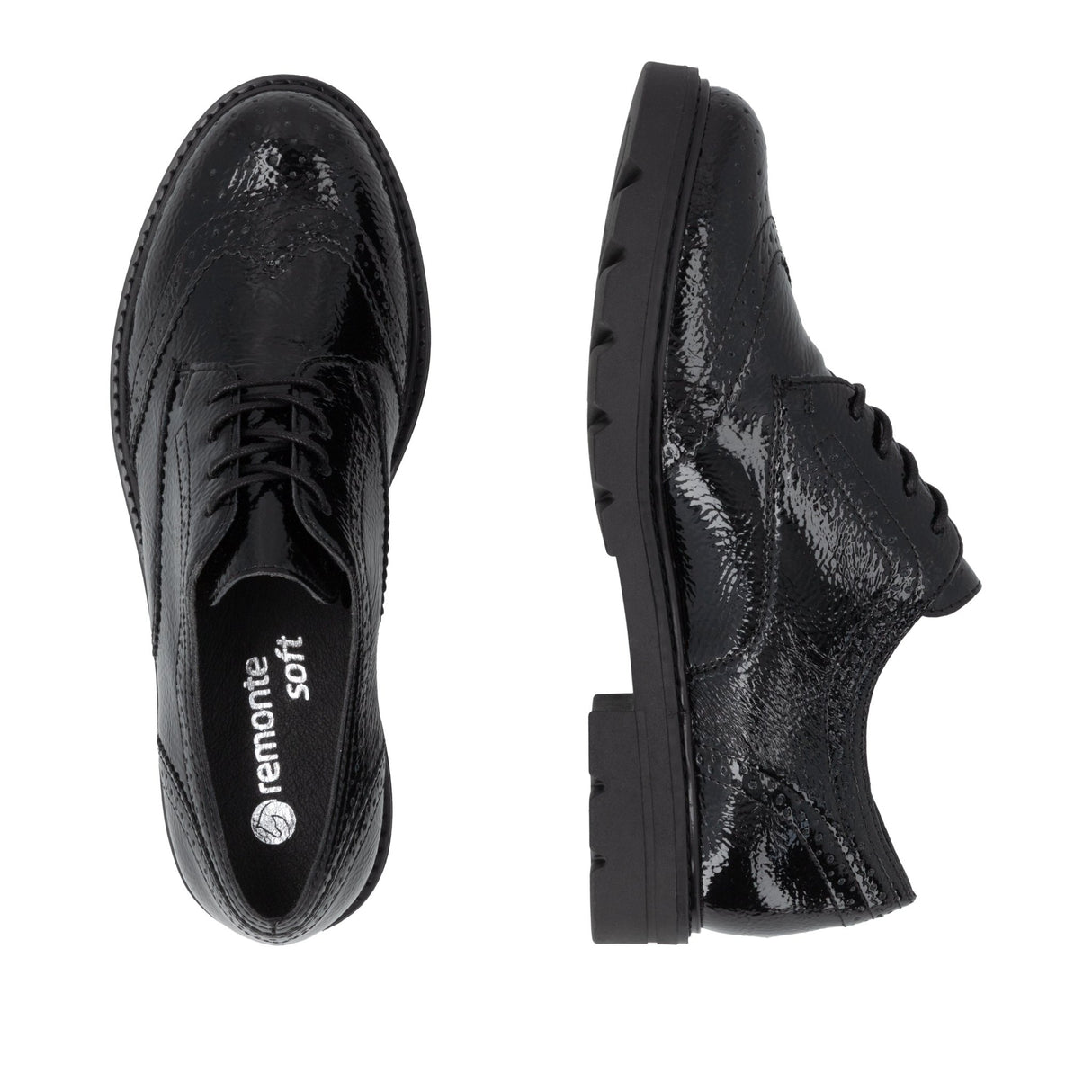 Chaussures à Lacets Remonte D2Q04-02 Noires - Vernis Talon Bloc Grande Pointure Femme - Magenta Chaussures