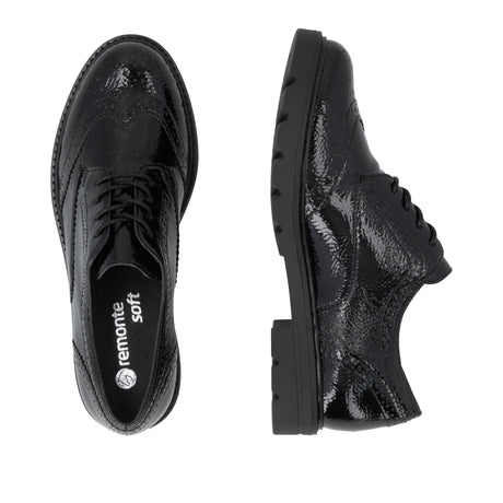 Chaussures à Lacets Remonte D2Q04-02 Noires - Vernis Talon Bloc Grande Pointure Femme - Magenta Chaussures
