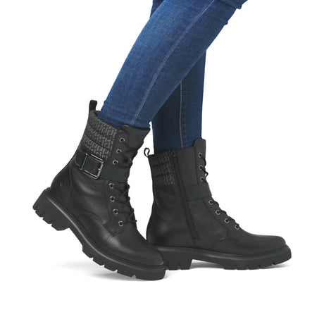 Bottines Remonte D1W71-03 Noires - Lacets Grande Pointure Femme