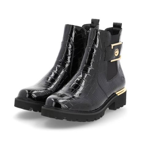Bottines Remonte D8684-03 Noires - Cuir Lacets Zip Grande Pointure Femme