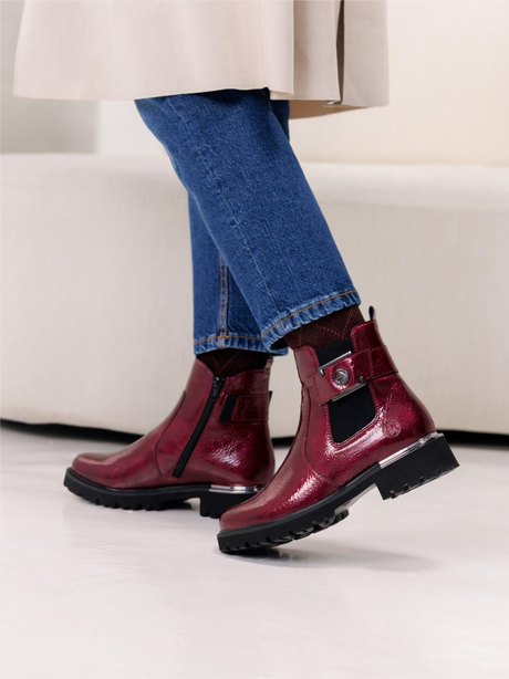 Bottines Remonte D8684-33 Rouges - Cuir Lacets Grande Pointure Femme