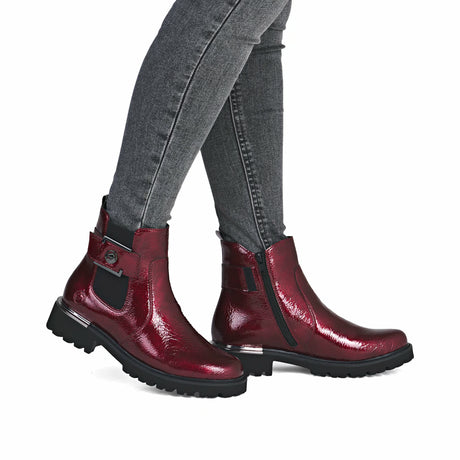 Bottines Remonte D8684-33 Rouges - Cuir Lacets Grande Pointure Femme