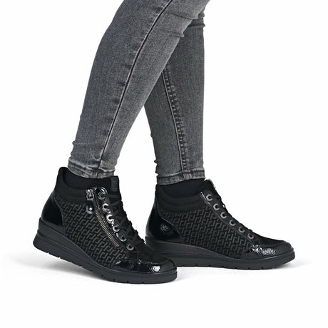 Bottines Remonte R0773-05 Noires - Lacets Grande Pointure Femme